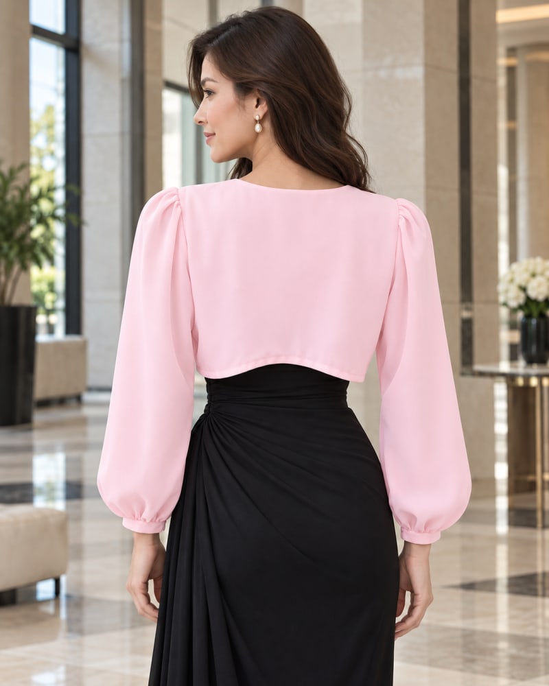 Michelina— boléro court mousseline manches longues doublé satin
