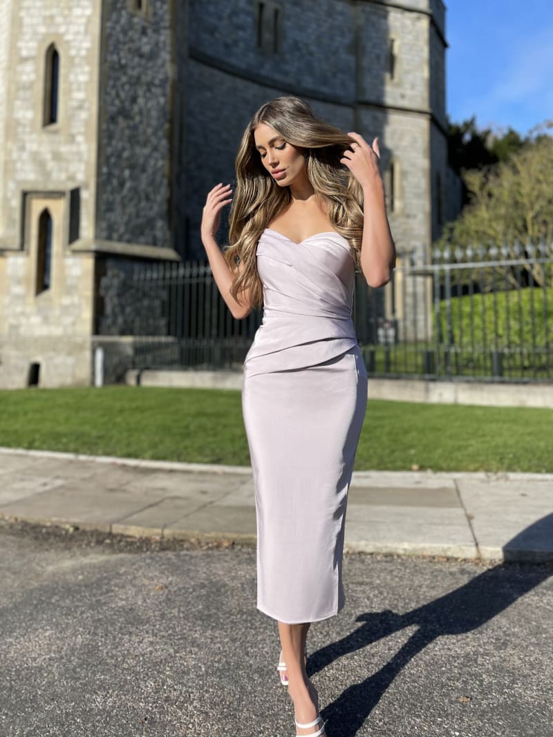 Ophélie — robe courte droite bustier asymétrique plissés
