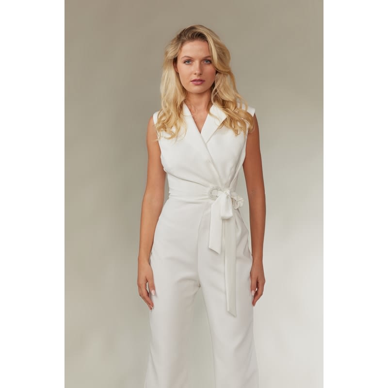 Delila — combinaison pantalon décolleté cache cœur perles ceinture