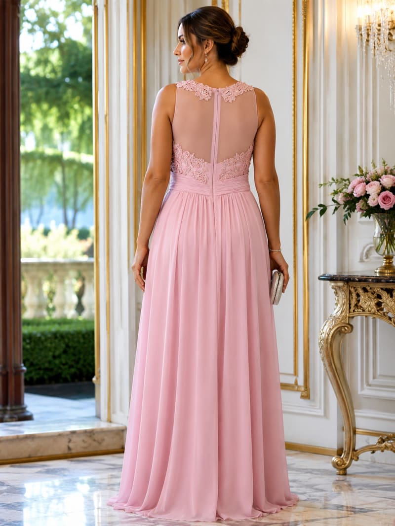 Douce — robe longue fluide décolleté V dentelle strass ceinture drapée