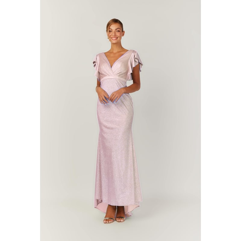 Ashley — robe longue droite décolleté V croisé manches papillon
