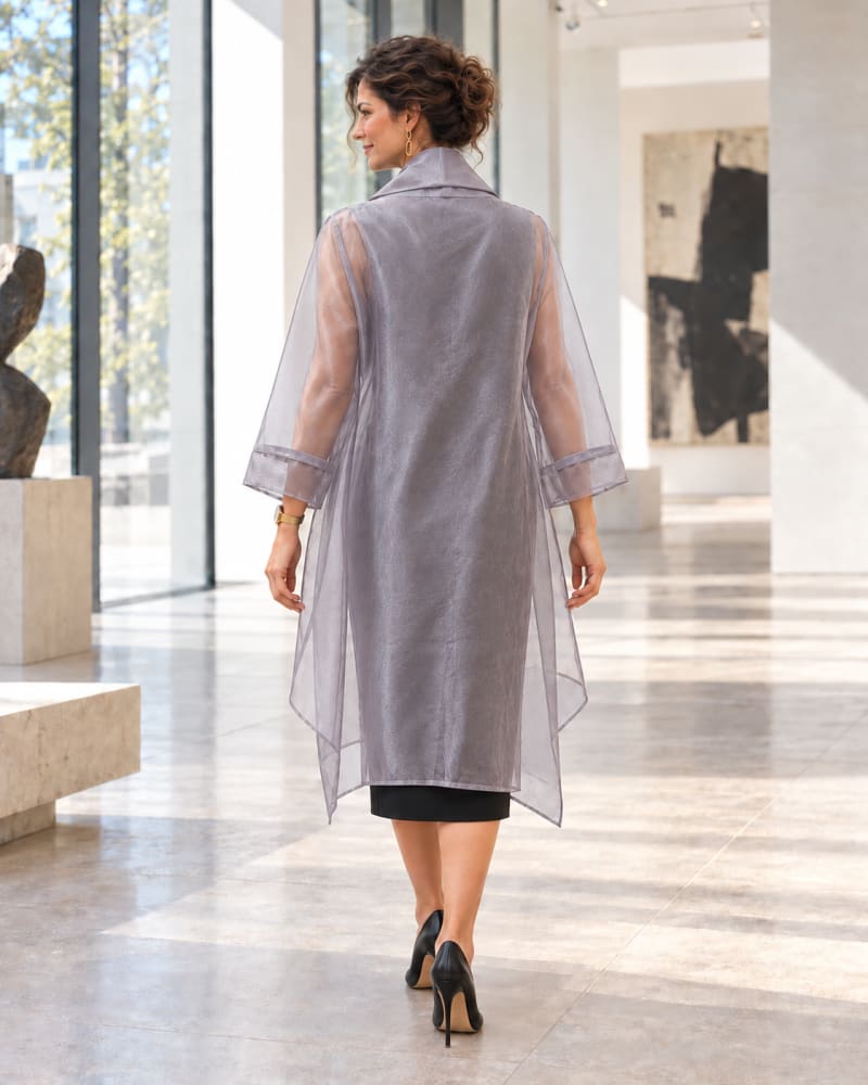 Veste longue en organza – col châle et manches transparentes