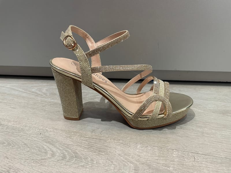 Sanja sandale bride talon carré 8 cm plateforme 2 cm paillettes strass