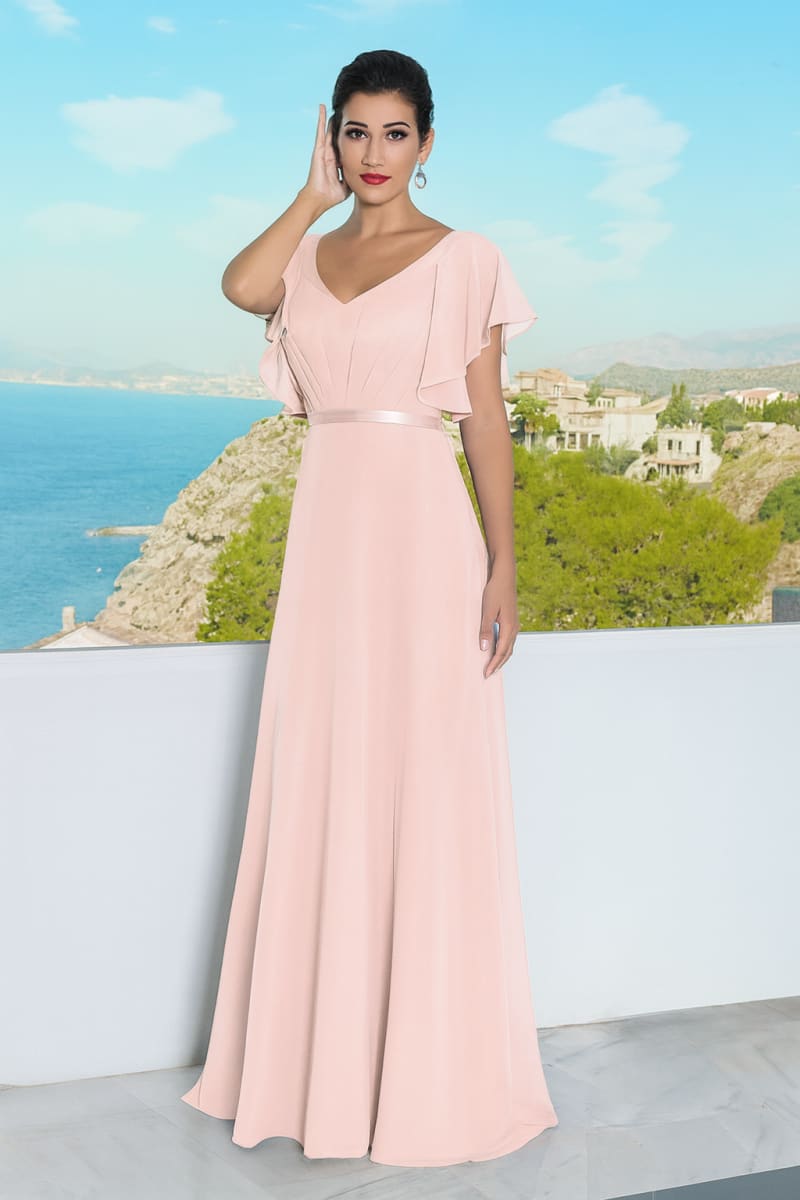 Arlinda — robe longue mousseline fluide décolleté V ceinture satin