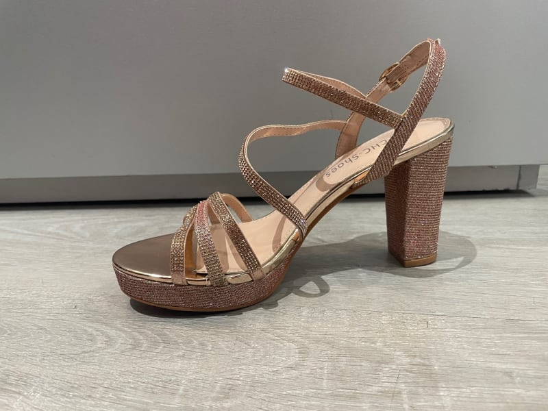 Sanja sandale bride talon carré 8 cm plateforme 2 cm paillettes strass