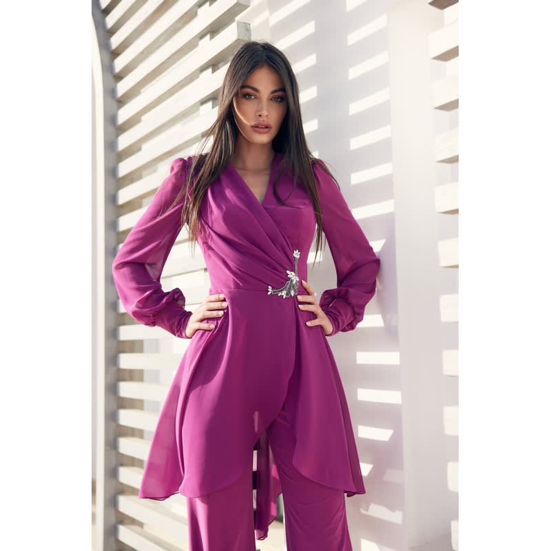 Yara — combinaison pantalon top cache cœur manches ballon perles taille