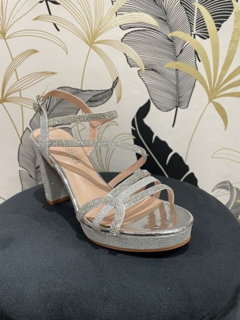 Sanja sandale bride talon carré 8 cm plateforme 2 cm paillettes strass