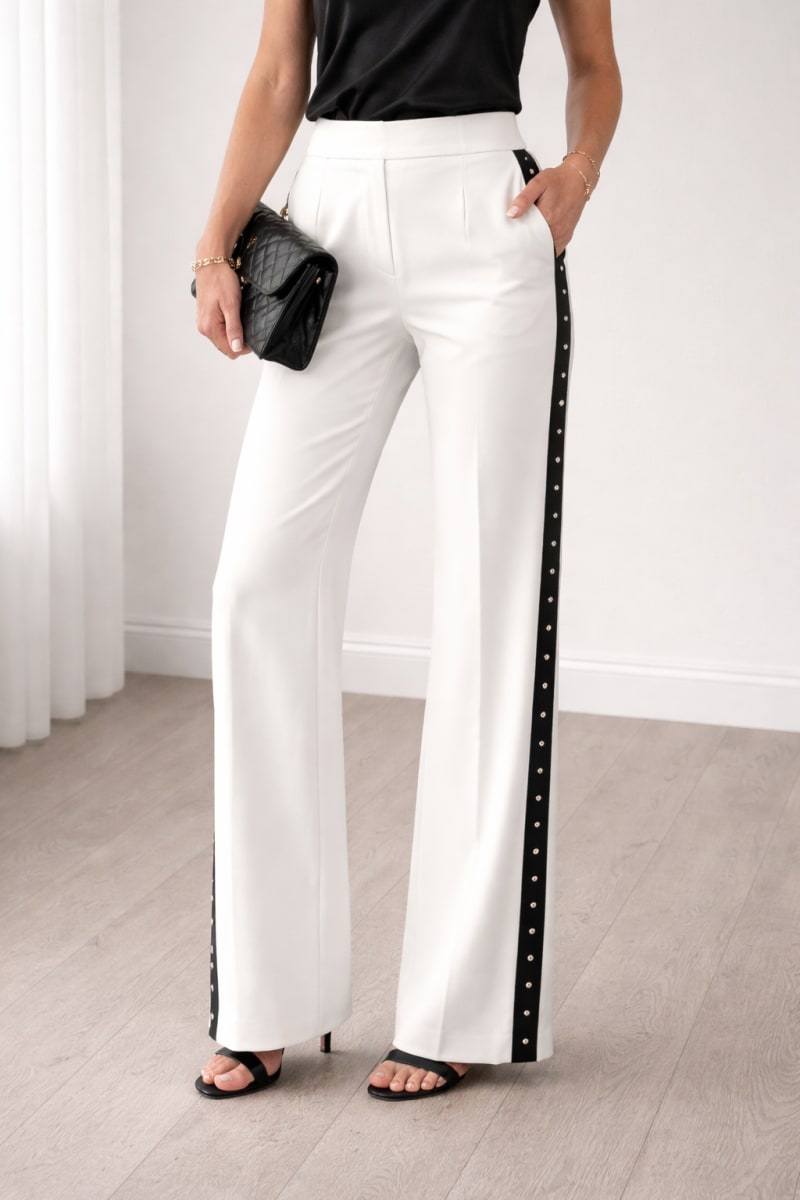 Pantalon 6389 bande latérale noire strass