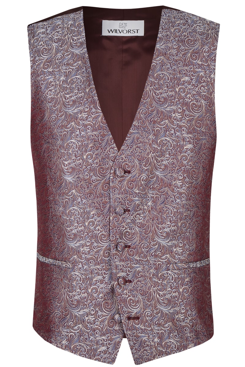 Gilet 417120/55 bordeaux motifs floraux argentés et bleu