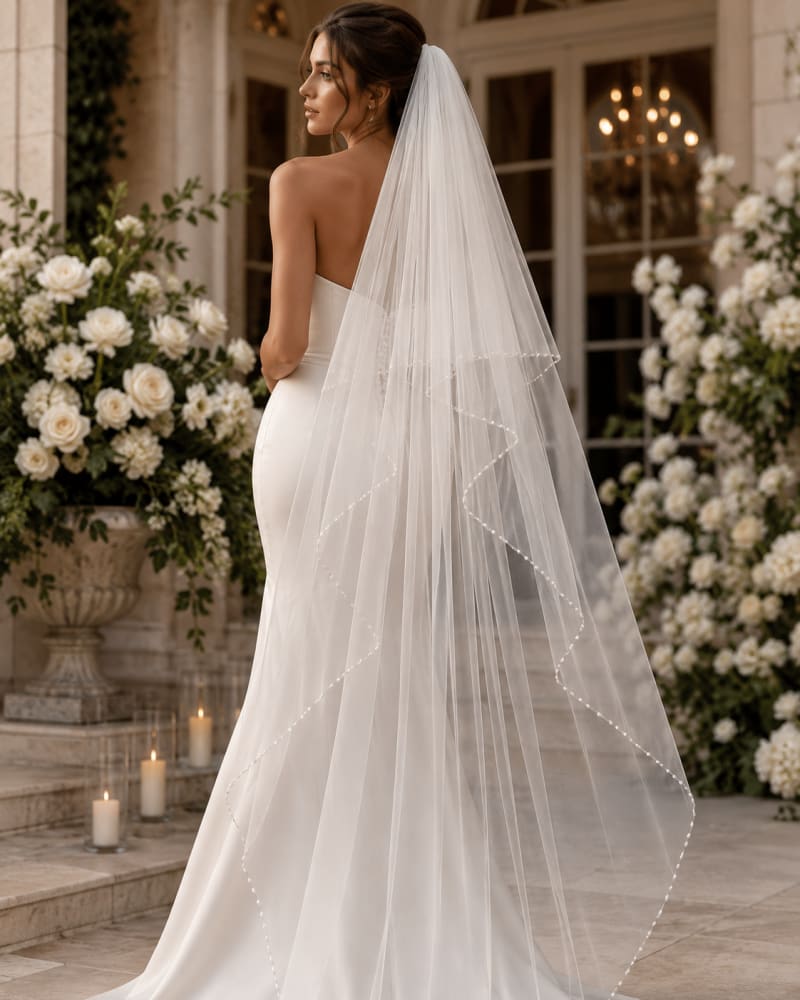 Voile VL6630 - long 3 mètres avec bordure perlée
