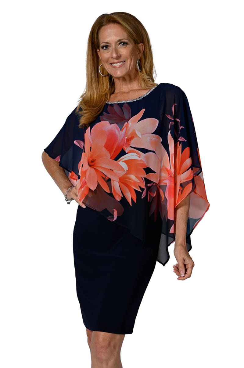 Malou — robe courte droite mousseline imprimée avec boléro cape