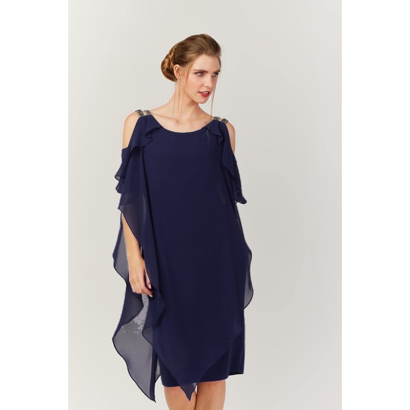 Ivy — robe cocktail courte droite voile mousseline strass