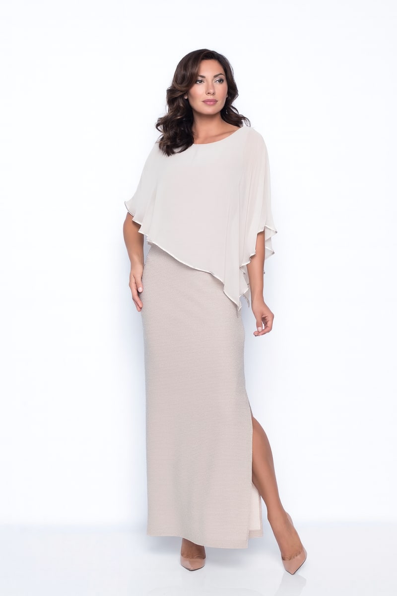 Aleyna — robe longue droite cape mousseline strass fente