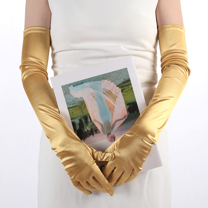 Gants Satin longs Dorés