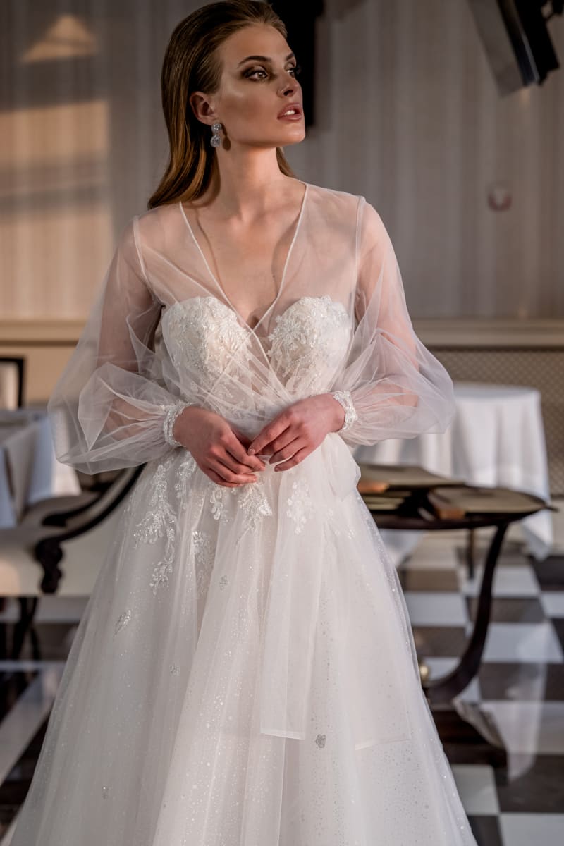 Ruda — robe de mariée bustier dentelle plumetis tulle traîne