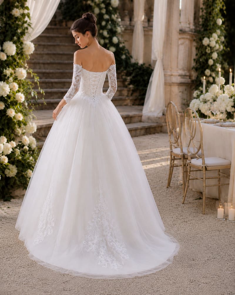 Annael robe mariée princesse dentelle sequins laçage dos