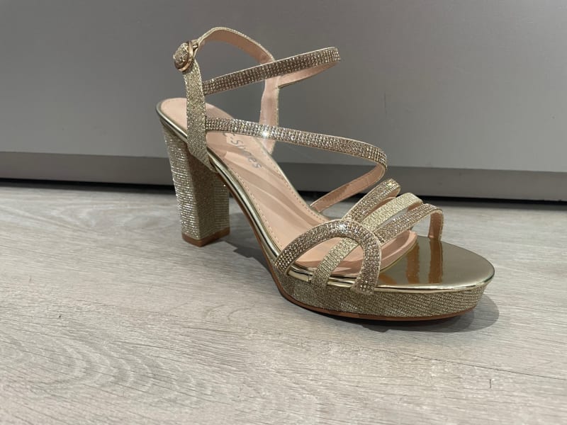 Sanja sandale bride talon carré 8 cm plateforme 2 cm paillettes strass