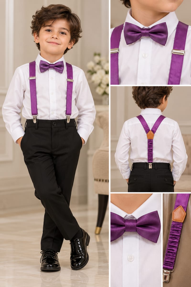 Bretelles + noeud enfant satin violet