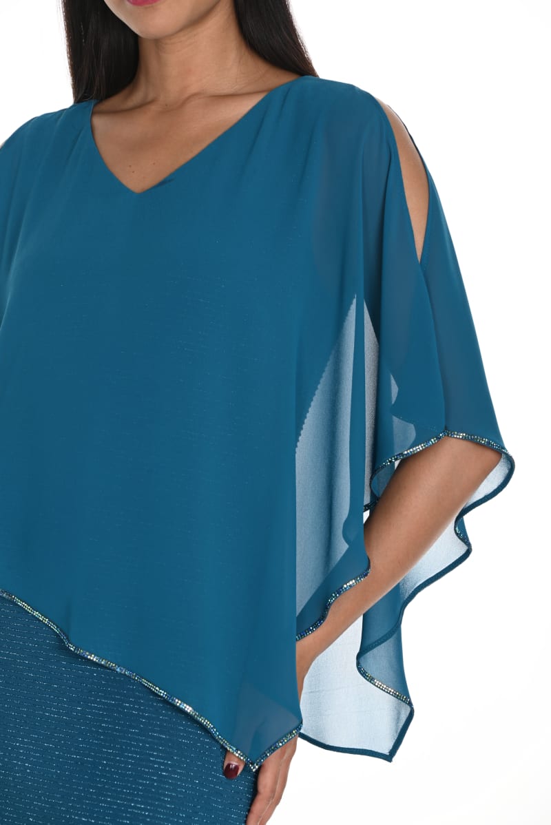 Ornia — robe longue droite cape boléro strass décolleté V