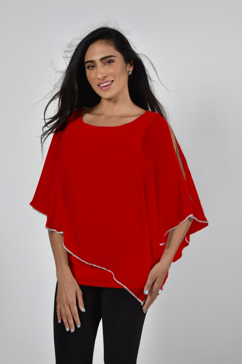 Top Donatienne boléro fluide mousseline bordé de strass argent