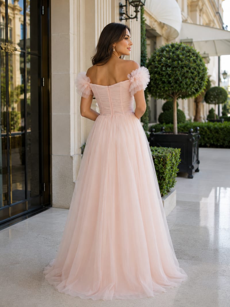 Eïleen — robe longue tulle bustier transparent volants épaules