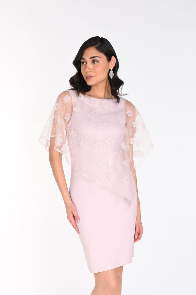 Mélanie — robe droite cape tulle fleurs sequins