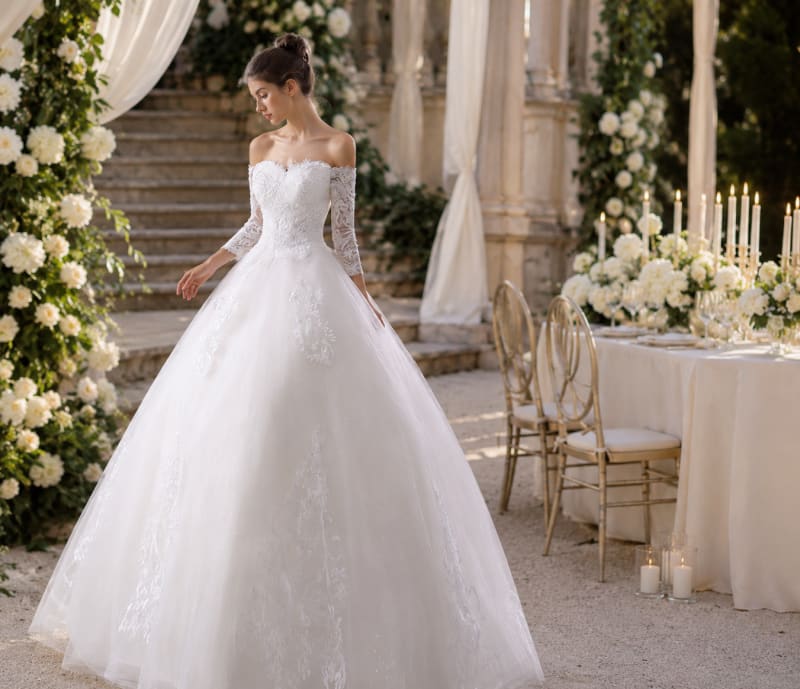 Annael robe mariée princesse dentelle sequins laçage dos