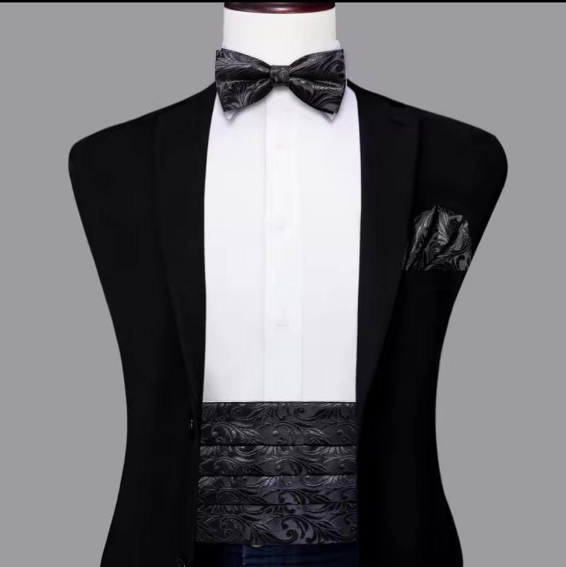 Ensemble ceinture de smoking + nœud papillon + pochette fantaisie