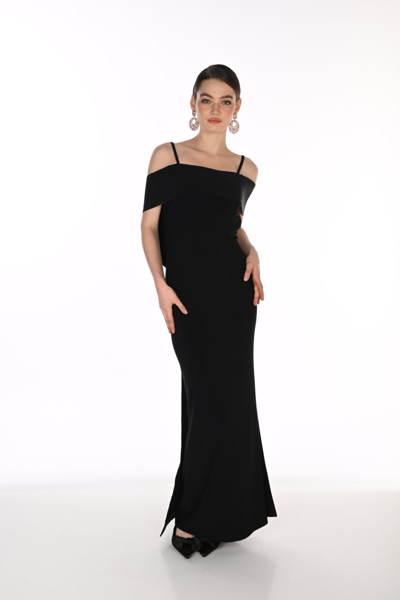 Brooke - Robe longue noire coupe sirène, grand nœud dans le dos