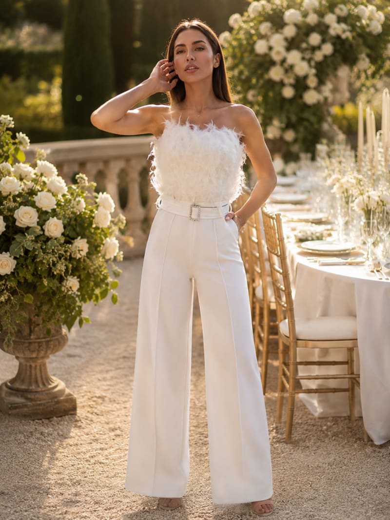 Esther — combinaison bustier plumes ceinture amovible