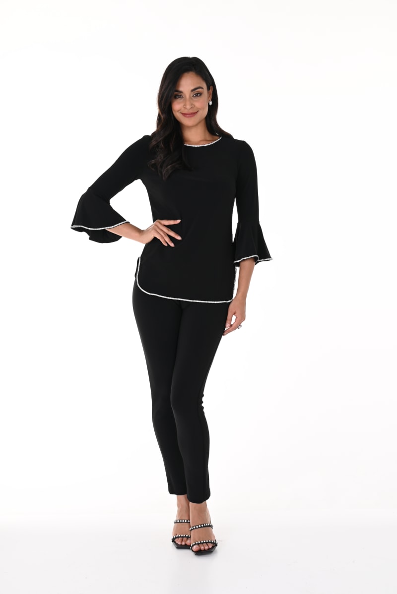 Top Eponine chemisier fluide décolleté rond double rangée strass manches 3/4
