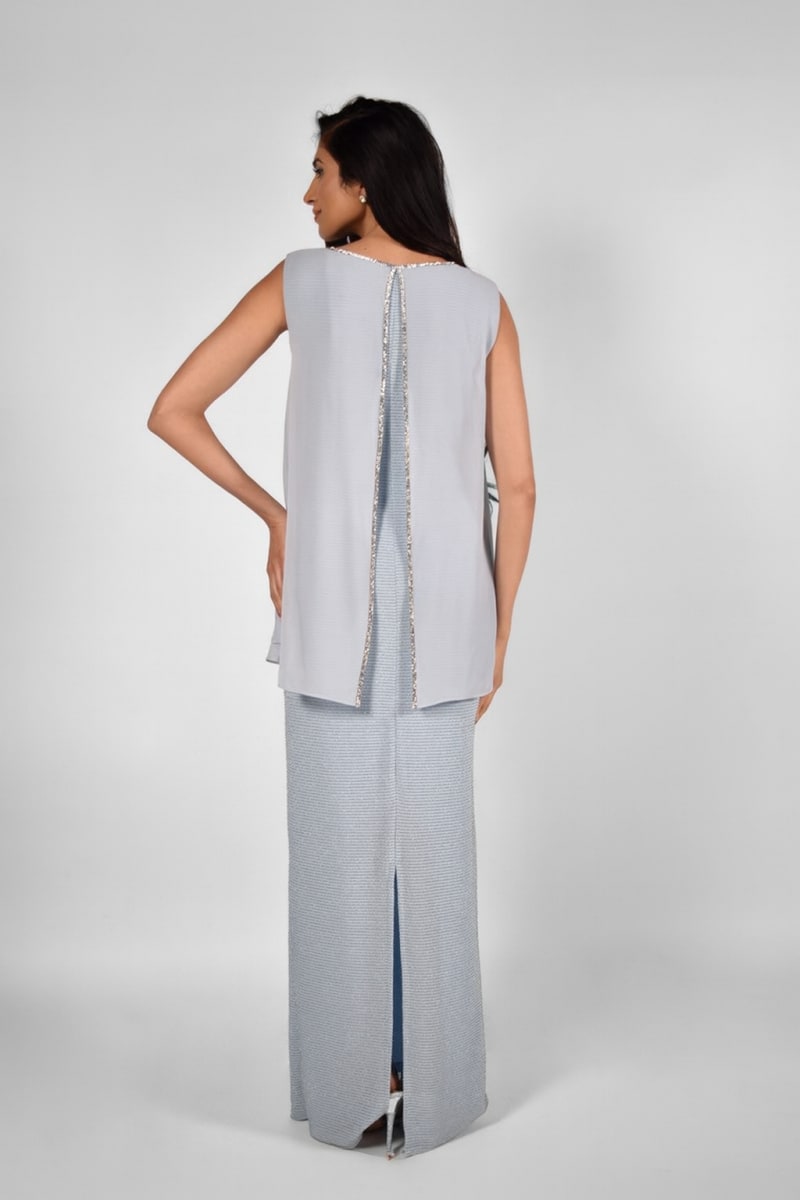 Sophia — robe longue droite cape mousseline strass
