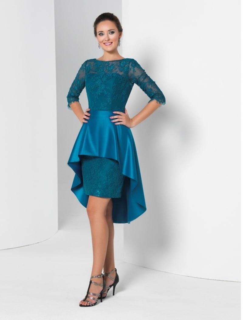 Louise — robe cocktail courte manches longues dentelle jupe amovible volants