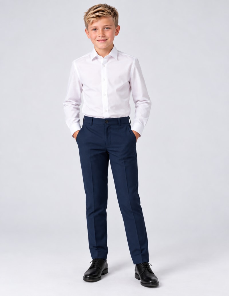 Pantalon Kenzi noir slim ceinture bouton bleu marine