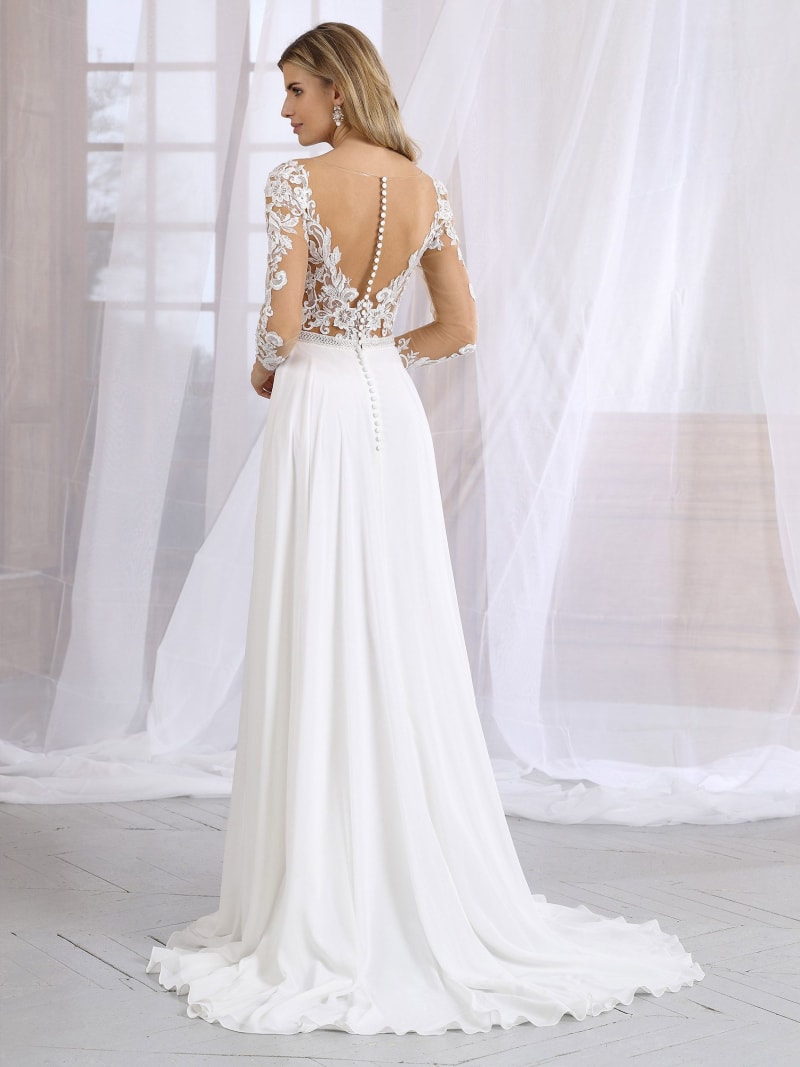 Alaïs — robe de mariée longue dentelle perles sequins dos nu