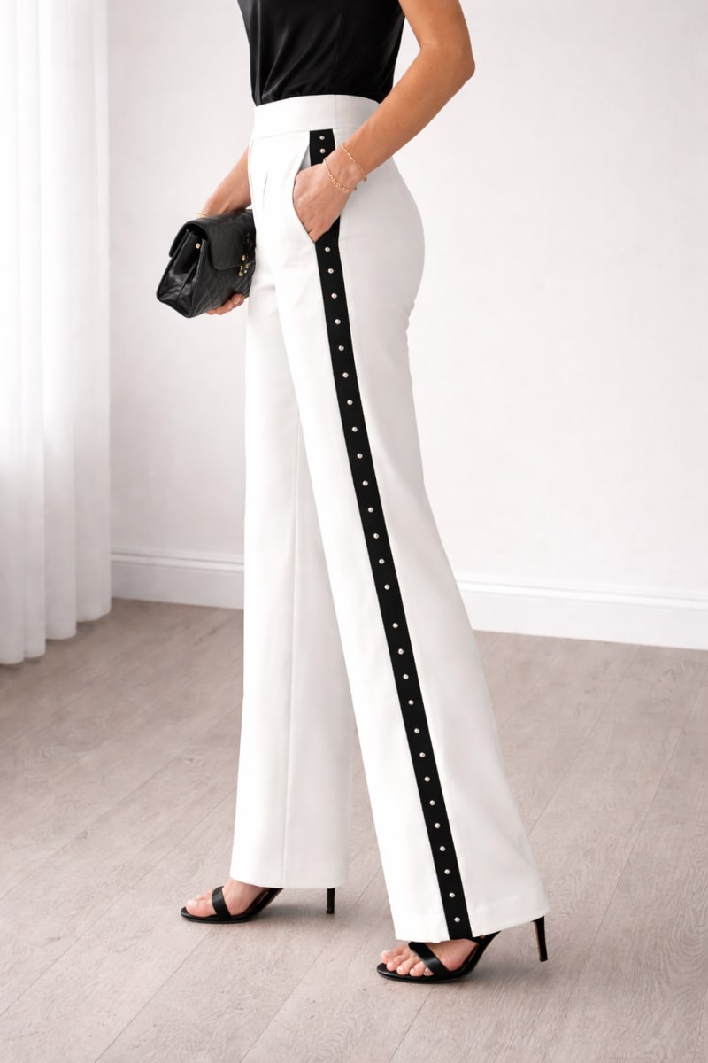 Pantalon 6389 bande latérale noire strass