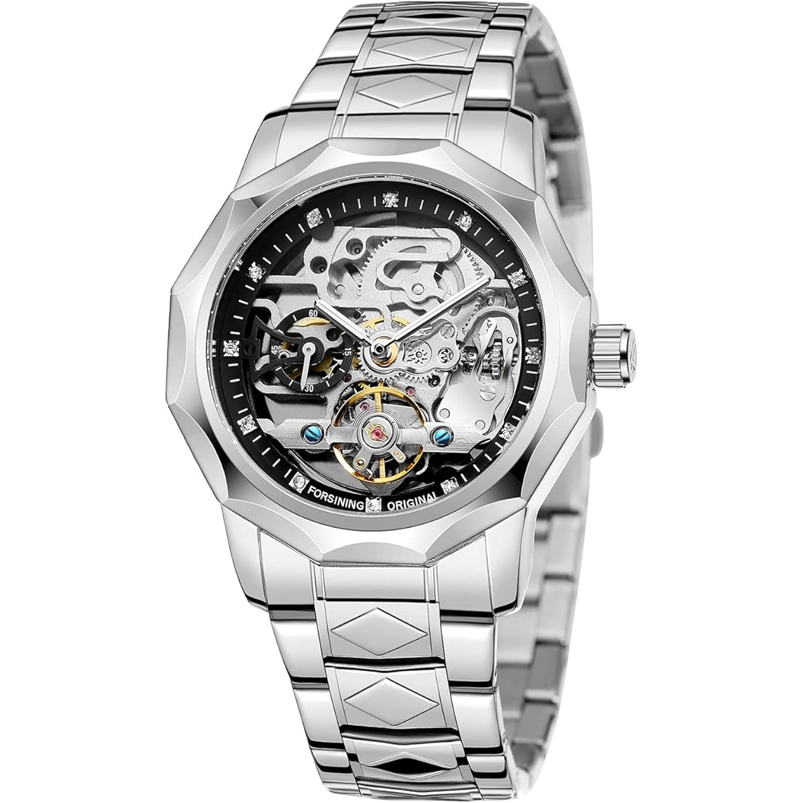 Vista frontal del Reloj Forsining Diamond Skeleton