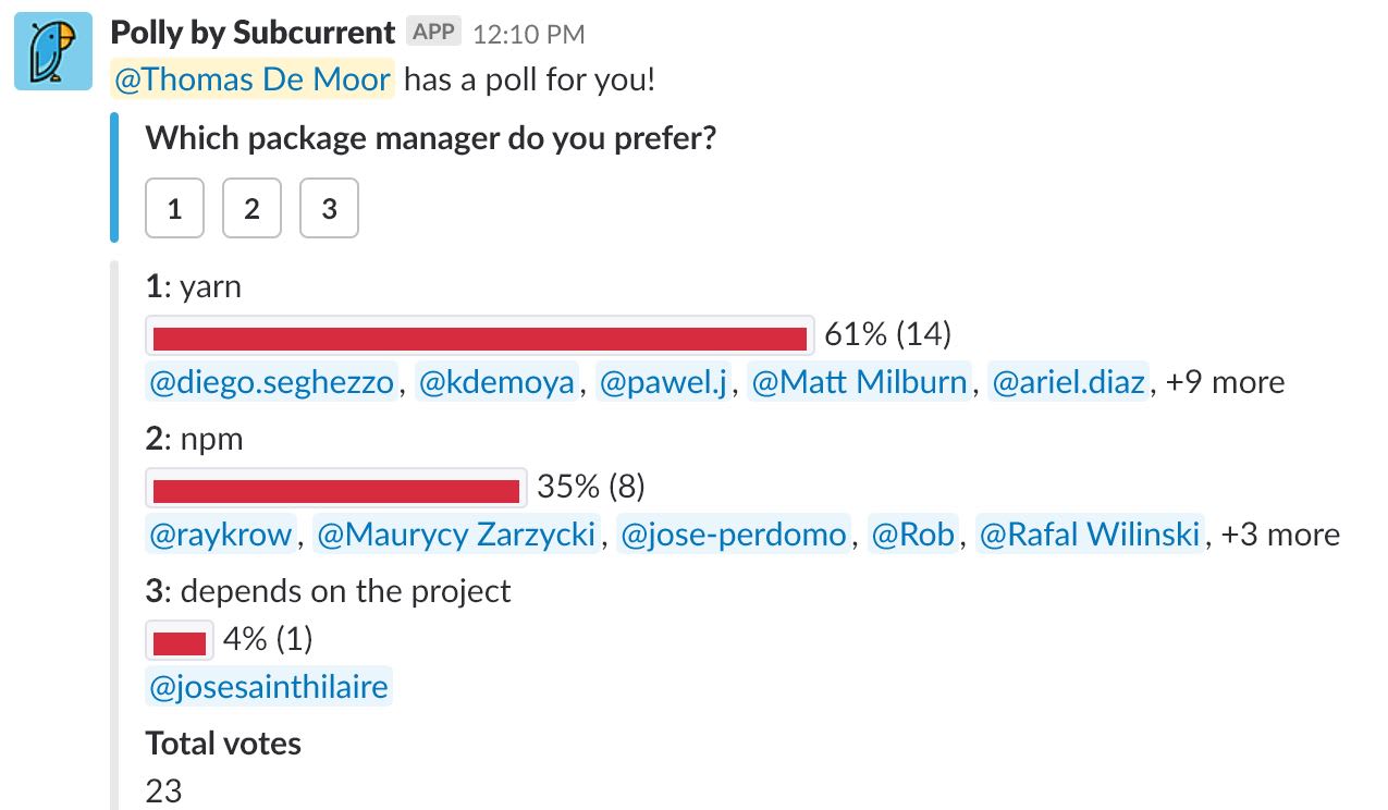 Poll, Yarn, npm