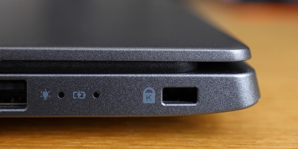 The Kensington lock slot on a laptop