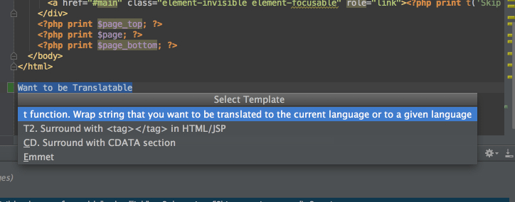 phpstorm live templates