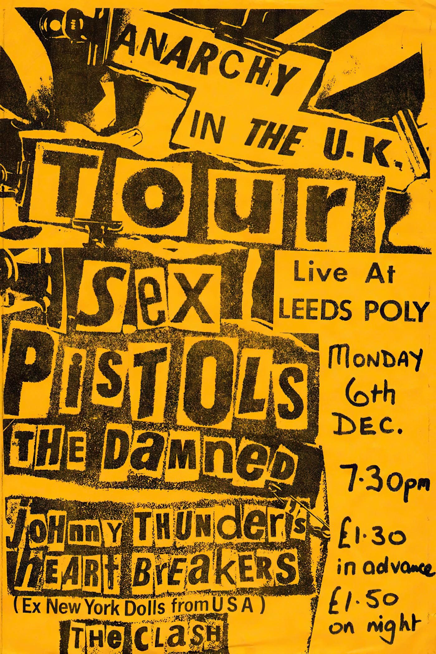 Poster de concierto Sex Pistols Anarchy Tour Leeds Poly 1976 Flyer — Sex Pistols | Poster Cult
