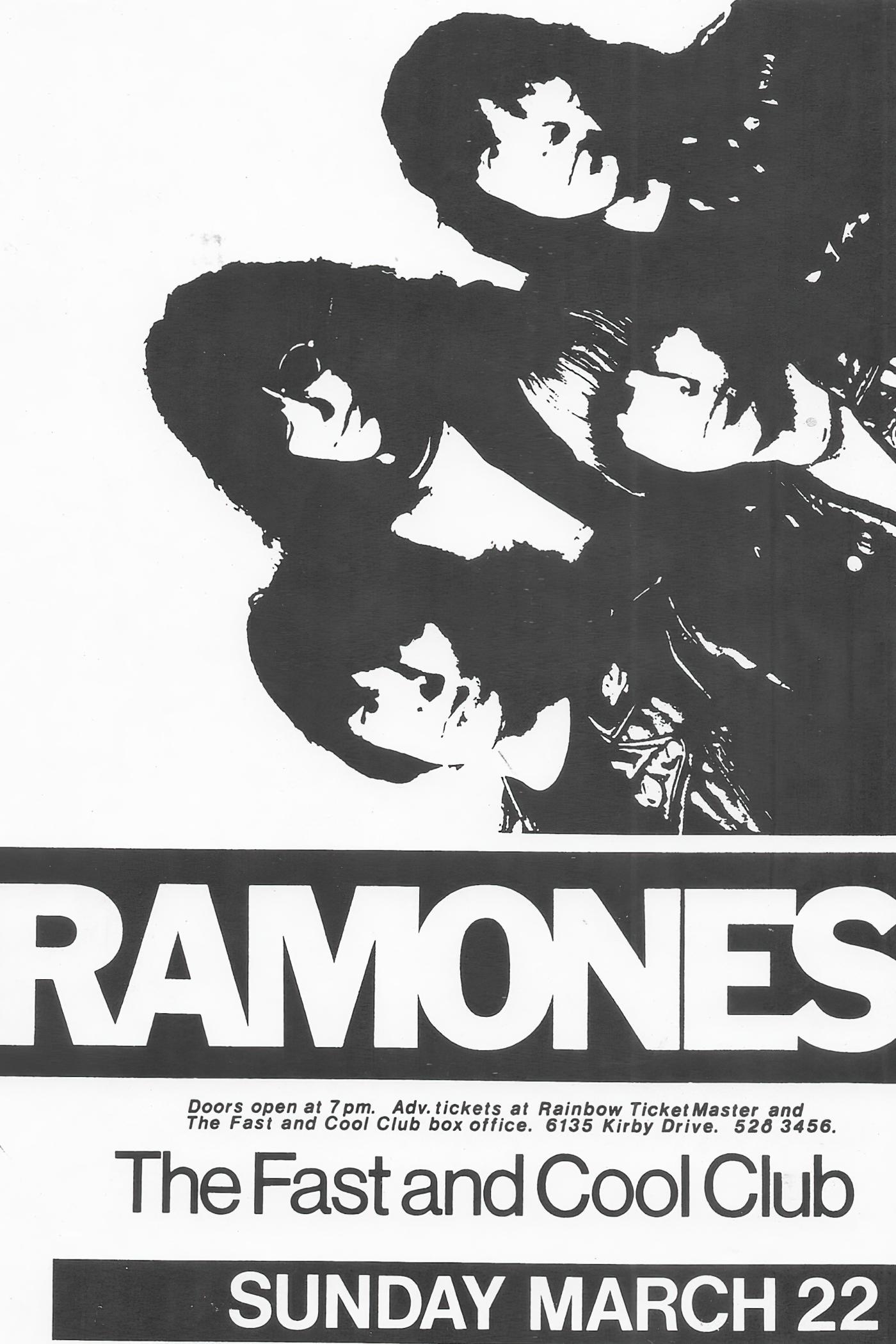 Poster de concierto Póster de Ramones en The Fast and Cool Club Sunday March 22 — Ramones | Poster Cult