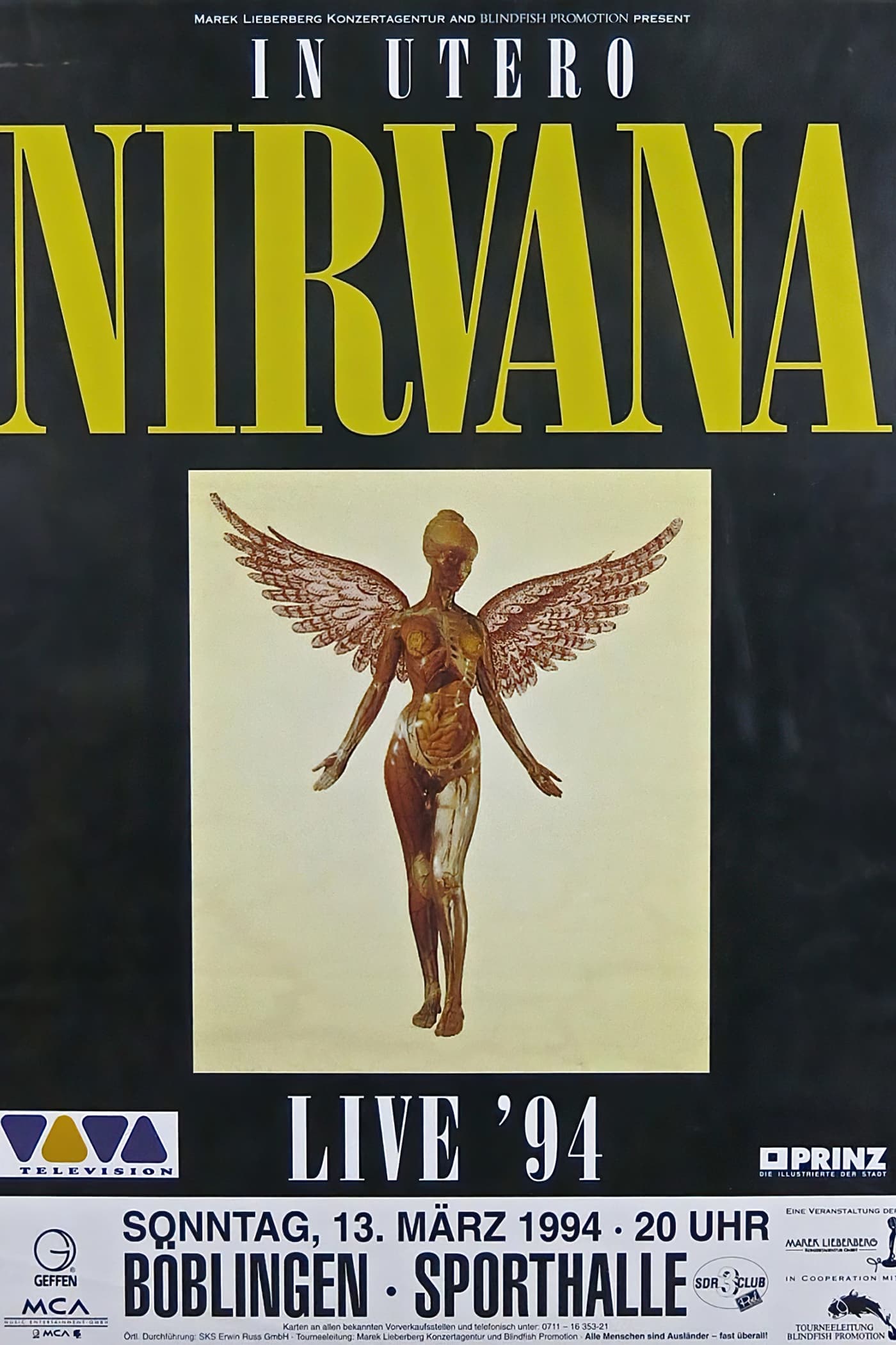 Poster de concierto Nirvana In Utero Live ’94 Poster — Nirvana | Poster Cult