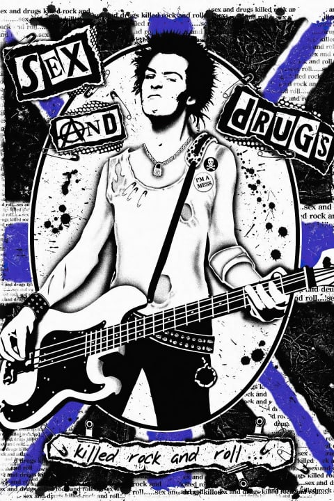 Poster Póster de Sex Pistols Sid Vicious Sex and Drugs Killed Rock and Roll | Poster Cult