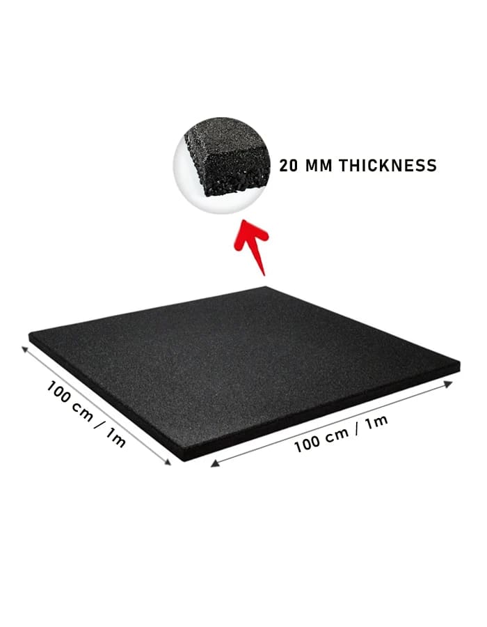 Rubber flooring for gym 20mm Commercial Rubber Floor Mat for Gym Black -100 x 100 CM x 200MM - Image 1