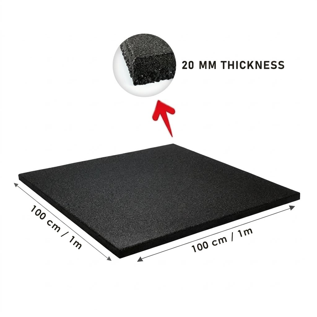 Commercial Rubber Floor Mat for Gym Black -100x100CMx200MM - Image 1