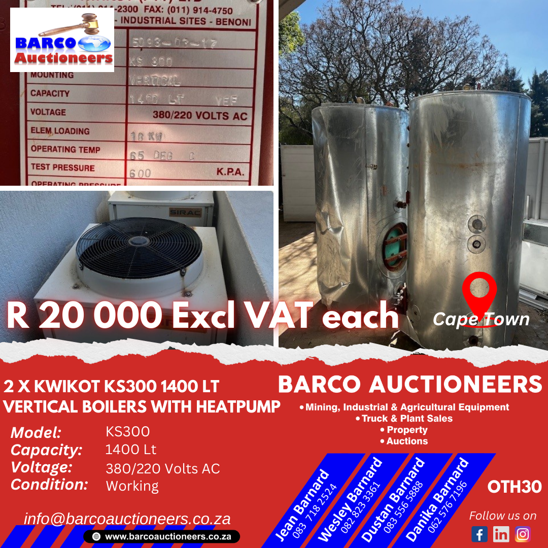 OTH30_2 x Kwikot KS300 1400 Lt Vertical Boilers Model: KS300