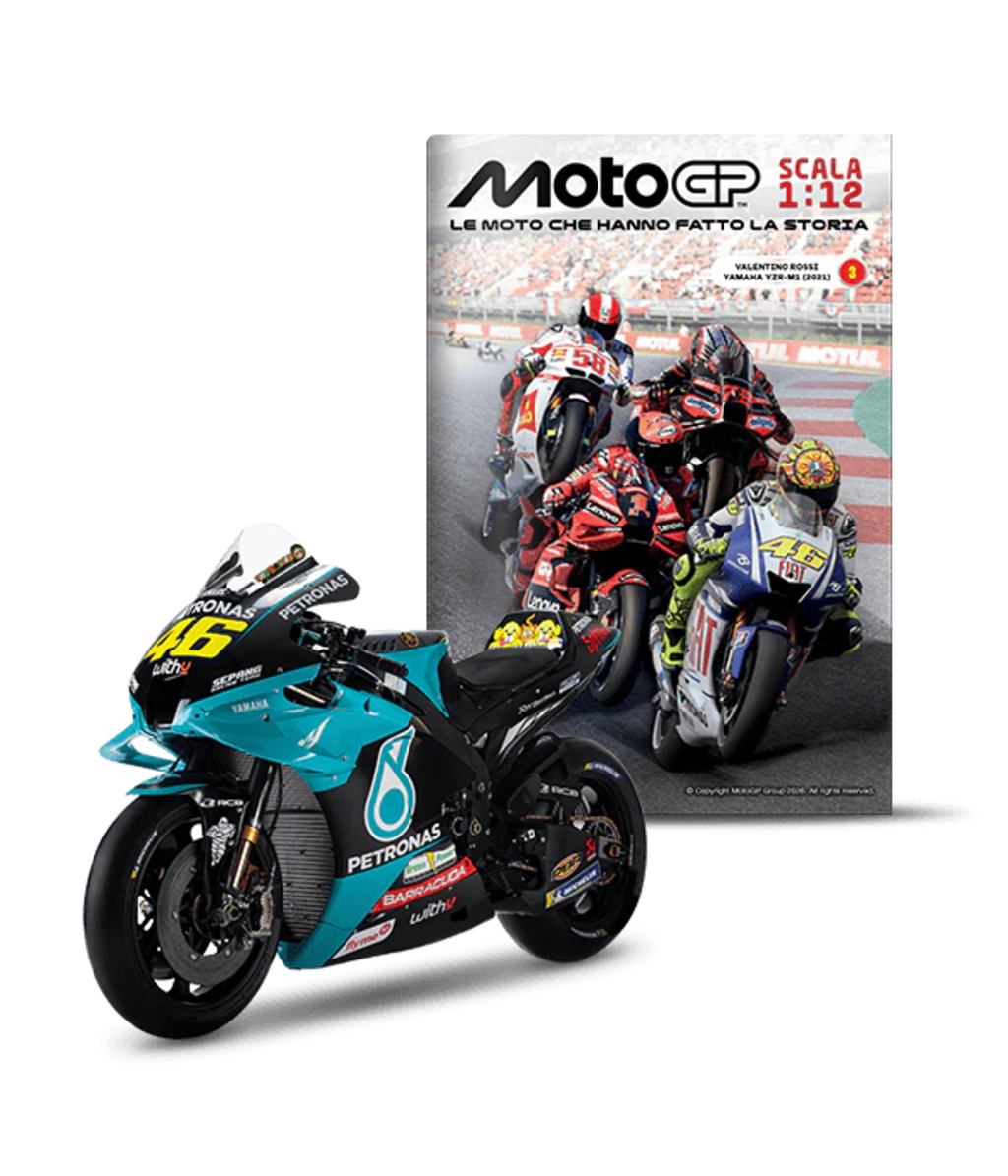 Modellino MotoGP Valentino Rossi Yamaha YZR-M1 Petronas SRT 2021 Scala 1:12