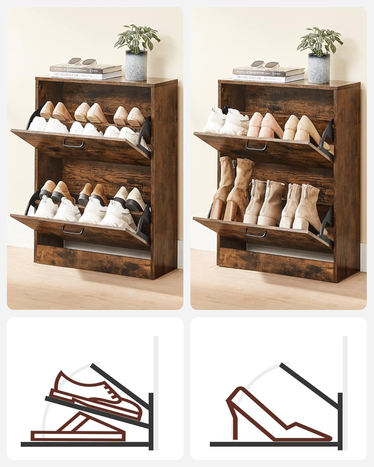 Meuble à Chaussures 2 Portes Rustique - capacité de rangement