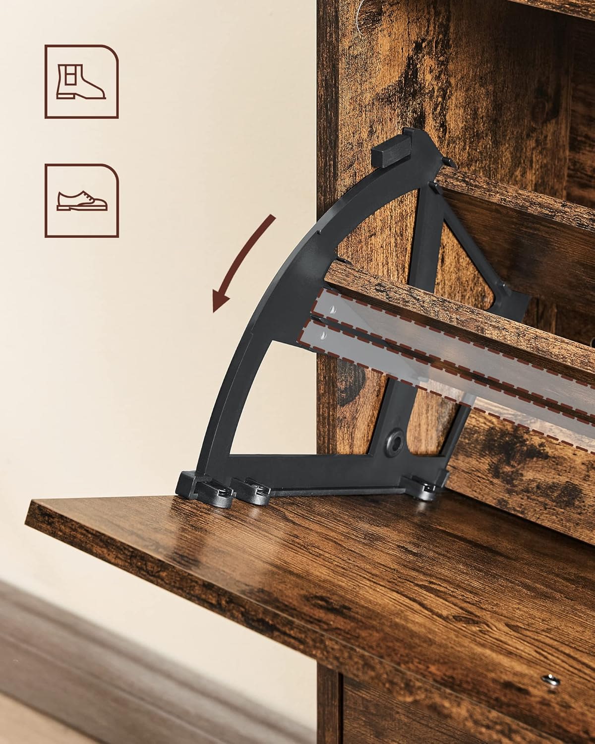 Meuble à Chaussures 2 Portes Rustique - détail finition bois